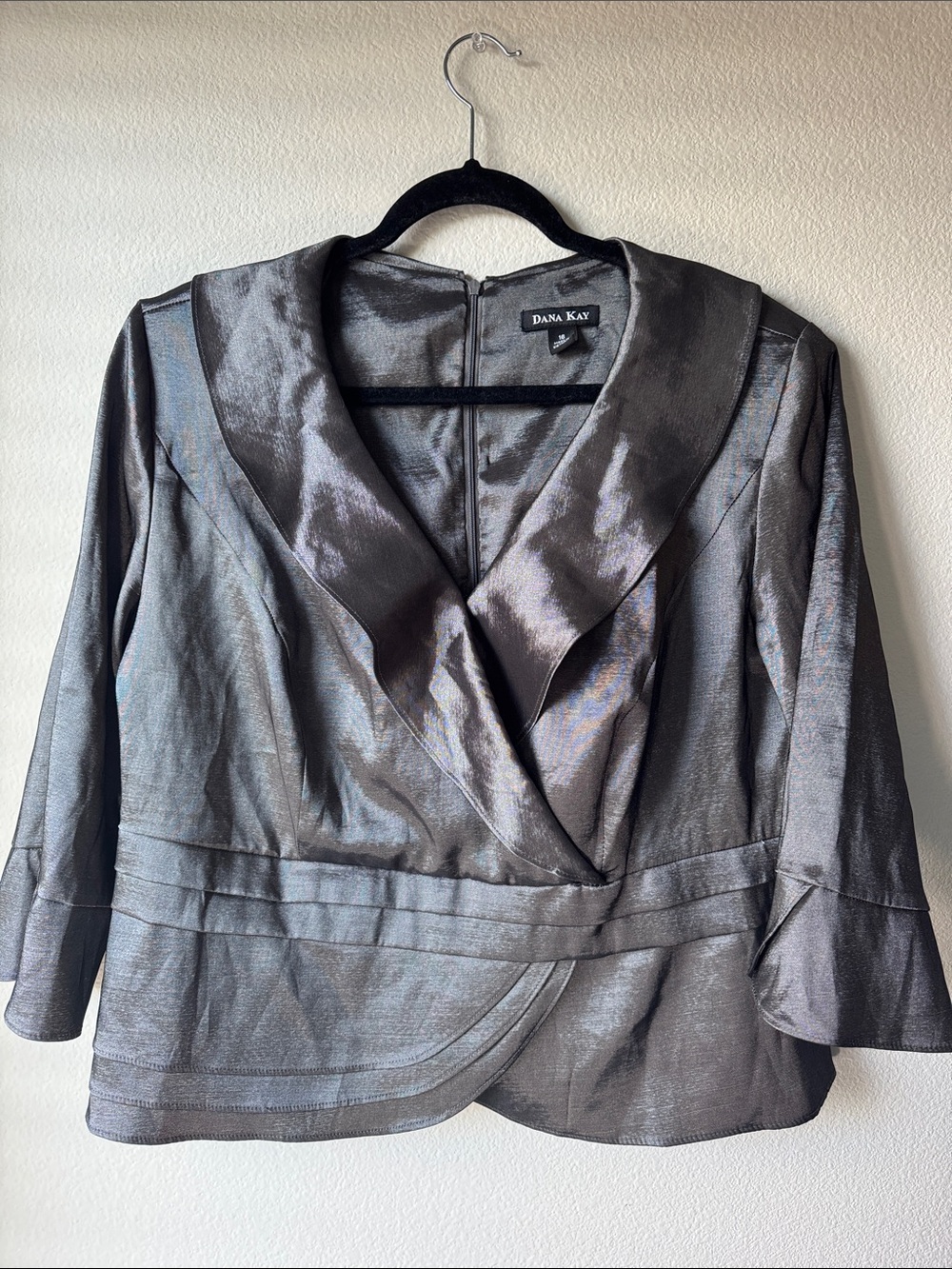 Dana Kay Shiny Pewter Shawl Collar Blouse